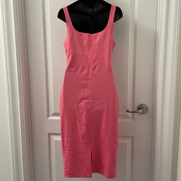 Zara body shape pink midi dress square neck back stitching with 7” dart Sz M - Picture 3 of 7